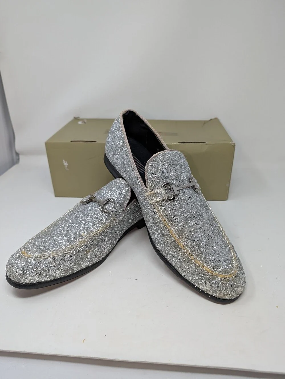 Bravo! Dress Shoe PROM-2 Slip On Loafers Disco Metallic Glitter Silver 10.5 M
